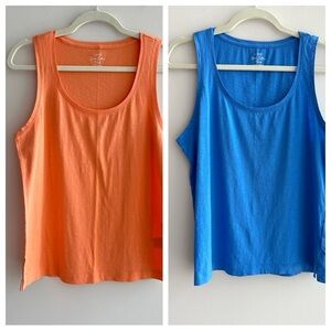 Set of 2 J. Crew Slub Cotton Tank Tops, Canteloupe Orange & Bright Blue, Medium